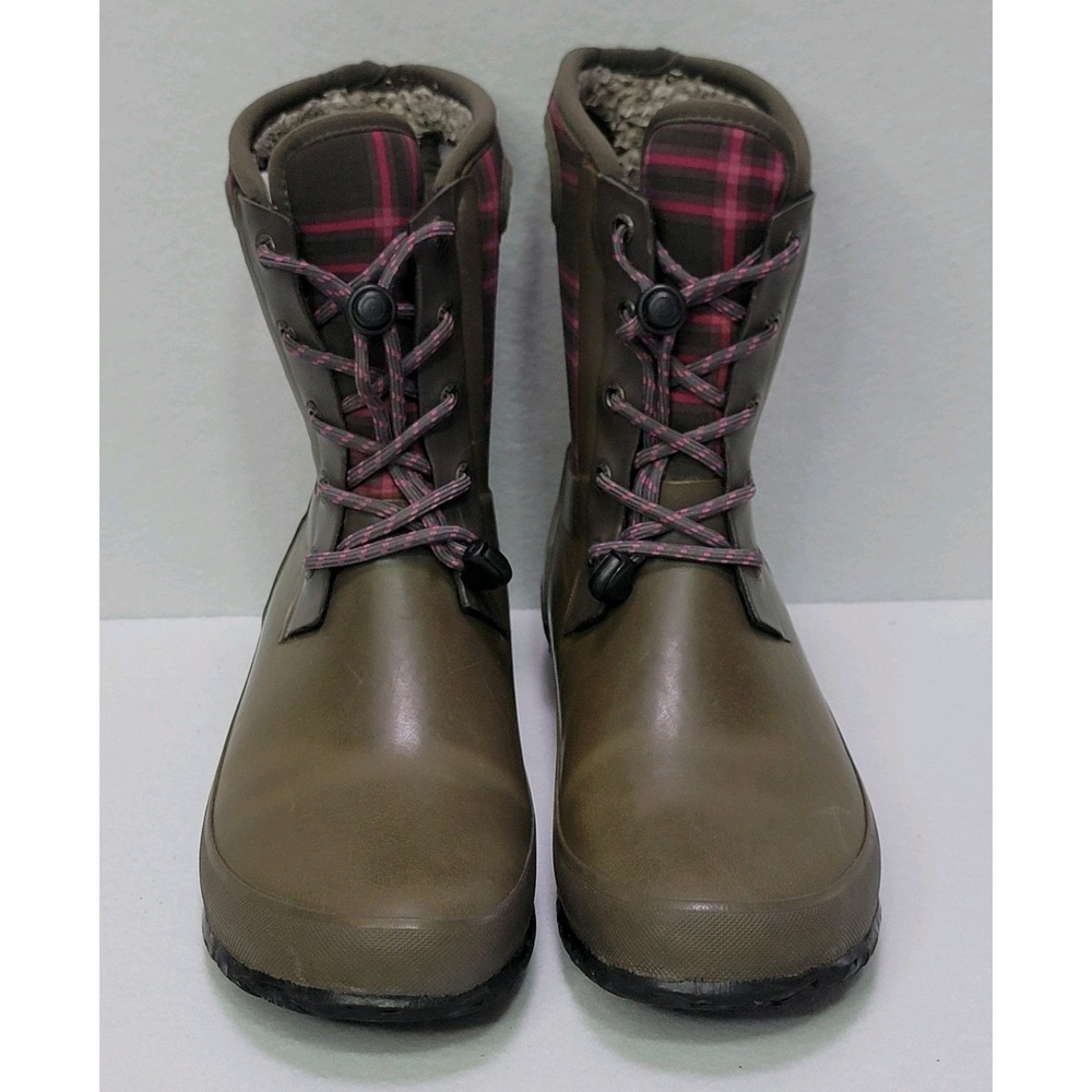 Bogs Amanda Plaid Waterproof Boots Youth Size 4 Faux Fur Lined Winter Rain Boots